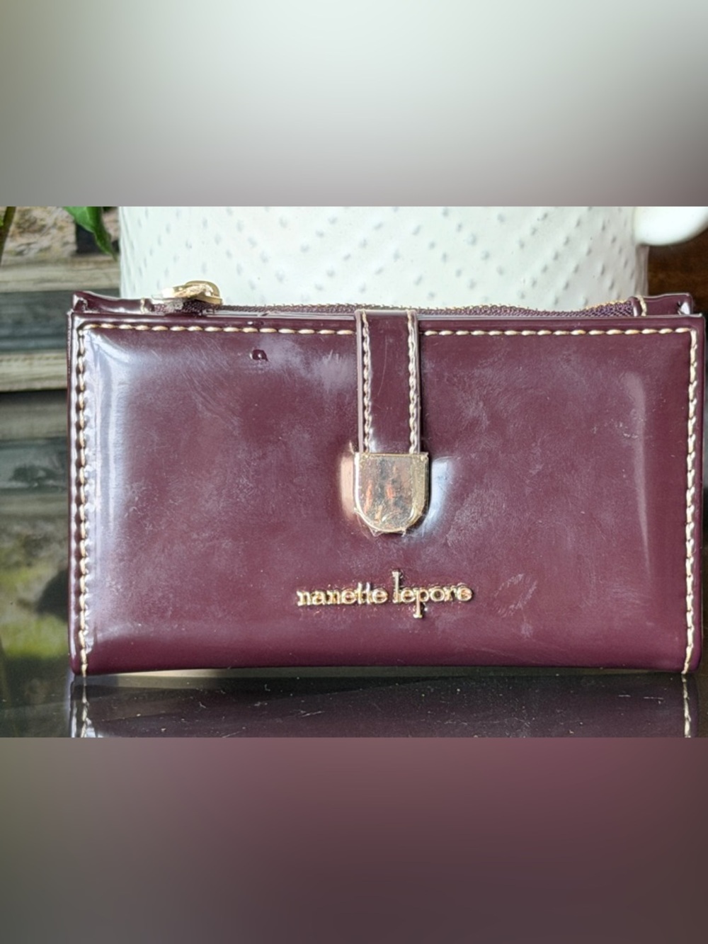 Nanette Lepore • Wine Leather Zip Wallet • Gold Hardware • Like New
